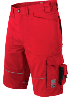 Rote Arbeitsbermuda für Lageristen und Logistiker, sportlicher Look, robustes Material, elastischer Bund für mehr Komfort
