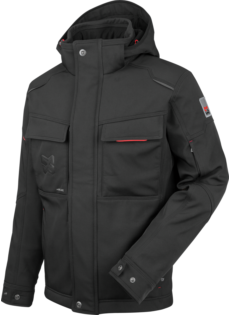Veste Softshell pour le travail en hiver, de couleur noire, imperméable et respirante, avec capuche détachable