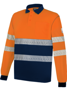 Polo Manga Larga Lumen Pro Naranja/Azul Marino