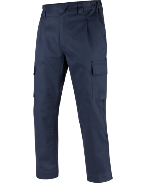 Vue de face d'un pantalon de travail Soudeur Ignifugé EN 11611, EN 11612 Würth MODYF marine de couleur  de la marque de vêtements de travail et chaussures de sécurité Würth MODYF. Le pantalon est bien visible ainsi que ses poches.