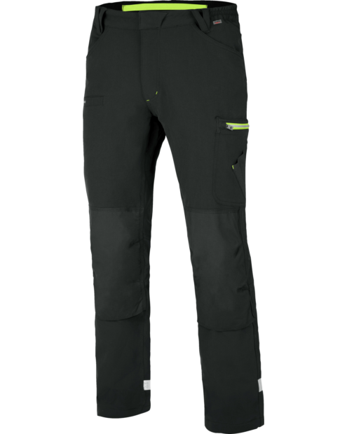 Vue de face d'un pantalon de travail hiver Stretch Evolution Würth MODYF / de couleur Anthracite/Lime de la marque de vêtements de travail et chaussures de sécurité Würth MODYF. Le pantalon est bien visible ainsi que ses poches.