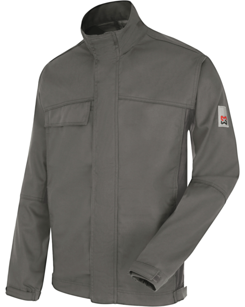 Vue de face d'une veste de travail STAR COTTON en 100% coton de couleur grise de la marque de vêtements de travail et chaussures de sécurité Würth MODYF.