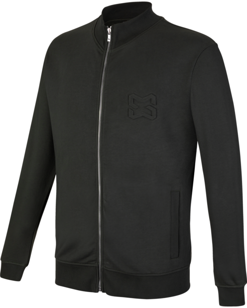 Un sweat de travail X-Finity de couleur noir de la marque de vêtements de travail et chaussures de sécurité Würth MODYF vue de face. Les détails sont visibles, tel que le col et les finitions.
