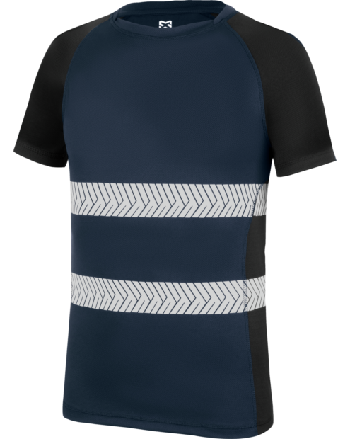 T-shirt de travail Dry Tech Würth MODYF de couleur marine/noir de la marque de vêtements de travail et chaussures de sécurité Würth MODYF. Positionné en vue de face, les détails et couleurs sont bien visibles.