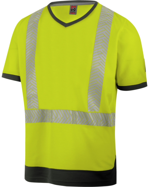 T-shirt de travail haute-visibilité fluo Würth MODYF de couleur jaune de la marque de vêtements de travail et chaussures de sécurité Würth MODYF. Positionné en vue de face, les détails et couleurs sont bien visibles.