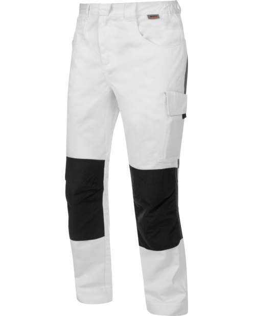 Vue de face d'un pantalon de travail STAR CP EN14404 de couleur blanc de la marque de vêtements de travail et chaussures de sécurité Würth MODYF. Le pantalon est bien visible ainsi que ses poches.