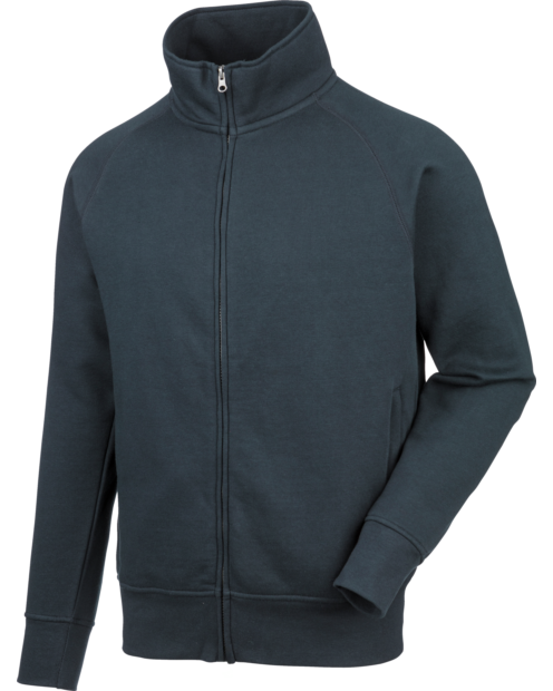 Un sweat de travail Sweat Zippé JOB+ de couleur marine de la marque de vêtements de travail et chaussures de sécurité Würth MODYF vue de face. Les détails sont visibles, tel que le col et la fermeture zippée.