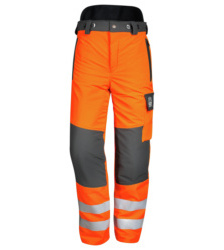 Schnittschutz-Bundhose Orange EN 381, Warnschutzhose ISO 20471 mit Schnittschutz, Schnittscutzhose mit Reflektoren