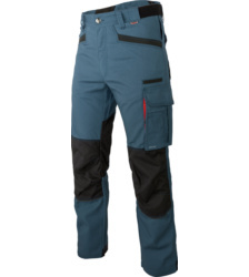 Pantalon de travail durable et élégant, de couleur bleue, en toile élastique, avec renforts en Cordura, EN 14404.