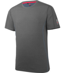 T-shirt de travail gris, sportif et moderne, respirant et à séchage rapide, en coton biologique et jersey, avec protection UV, manche raglan.