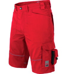 Bermuda de travail rouge pour les revendeurs et les logisticiens, look sportif, matériau robuste, ceinture élastique pour plus de confort.